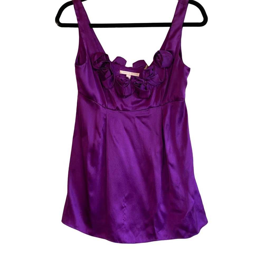 Rebecca Taylor Silk Purple Flower Rose Accent Sleeveless Blouse Top 4 Small ** - Picture 12 of 15